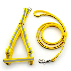 Gelbes reflektierendes Hunde-Geschirr und Leinen-Set fur kleine Haustiere aus Nylon.
