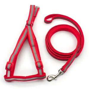 Rotes reflektierendes Hundegeschirr und Leine Set, verstellbarer Nylon Welpen Gurt.