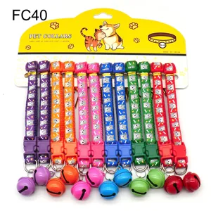 Colorful pet collars set with cute bells and cartoon prints, durable plastic buckle, 12pcs.
