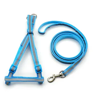 Blaues reflektierendes Hunde-Geschirr und Leinen-Set, verstellbarer Haustier-Brustgurt für Welpen.
