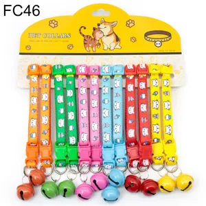 Colorful pet collars set with cute cat pattern, plastic buckle and bells, 12pcs pack.