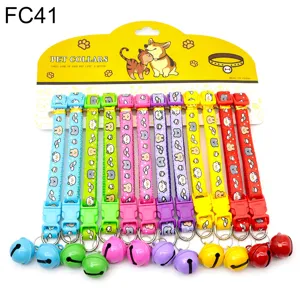 Colorful pet cat dog collars with cute cartoon patterns plastic buckles and loud bells 12pcs set