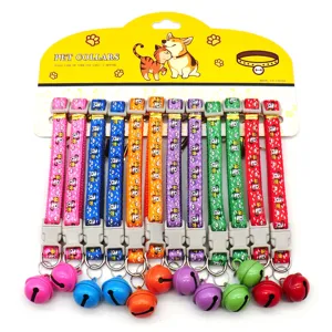 Colorful Pet Dog Cat Collars with Bells Set of 12 Adjustable Nylon Straps with Buckle