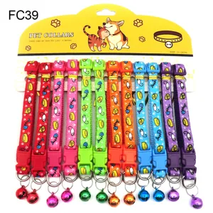 Colorful pet collars with bell cute mouse and fish print nylon fabric adjustable for cats dogs