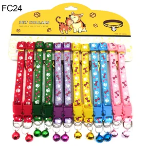 Colorful pet collar with cute prints, fabric cat dog necklace with bell for daily use.