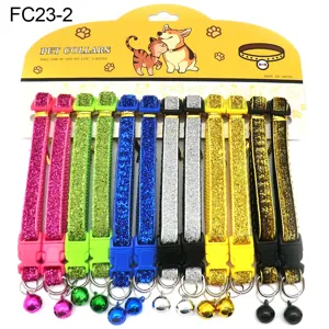 Colorful glitter pet collars with bells adjustable puppy cat neck straps set packaged on card