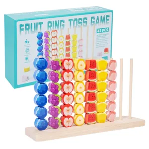 Juego de Lanzamiento de Anillos de Frutas de Madera Juguete Educativo Montessori Niños