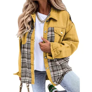Femme décontractée patchwork manches longues veste simple bouturage élégant col à revers manteau