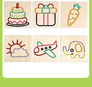 Kids wooden lacing cards sewing toys DIY early education threading game for toddlers.