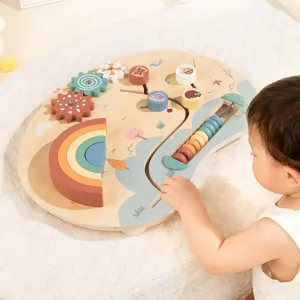 Wooden Montessori Busy Board Sensory Rainbow Activity Board Early Education Hand Eye Coordination Toy For Toddlers