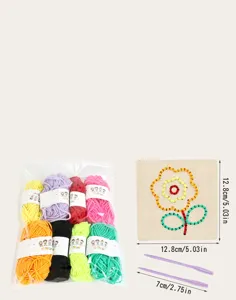 Kids DIY sewing embroidery toy set with colorful yarn and wooden lacing board for early learning.