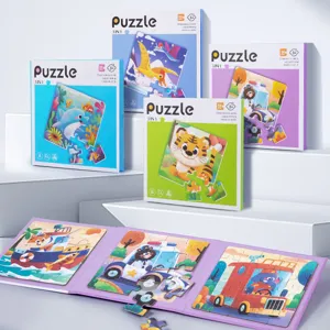 Kinder Pädagogisches 3 in 1 Magnetisches Puzzle Spielzeug Cartoon Tier Verkehr Ozean Dinosaurier Thema Papier Puzzles Kleinkind Geschenk