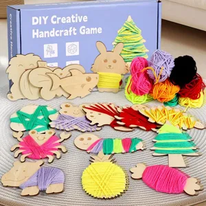 Ensemble de jouets de bricolage d'enroulement de fil DIY avec formes d'animaux en bois