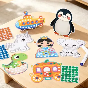 Kids DIY mosaic sticker art set, children educational handmade creative toy with cute animals.