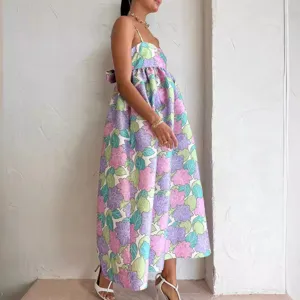 Robe Longue Fleurie À Bretelles Spaghetti Dos Nu Sans Manches Été Femme Robe Maxi