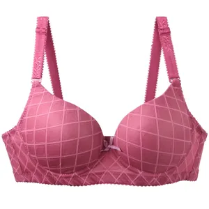 Women's push-up bra underwire plus size pink textured grid floral straps lingerie