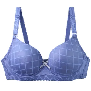 Women push up bra underwire plus size deep blue grid intimate apparel comfortable lingerie