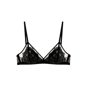 Zwarte kanten driehoek bh voor dames, lichtgewicht en ademend lingerieontwerp met details.