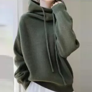 Maglione in maglia con cappuccio tinta unita comodo, pullover a maniche lunghe casual.