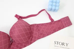 Plum red push-up bra detail showing diamond grid texture, underwire support, and adjustable straps.