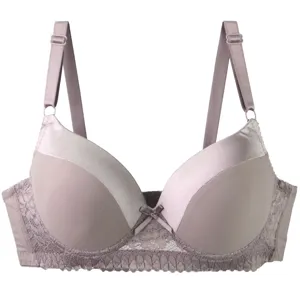 Women sexy gathering bra detail, smooth cups with bottom lace trim and adjustable straps.