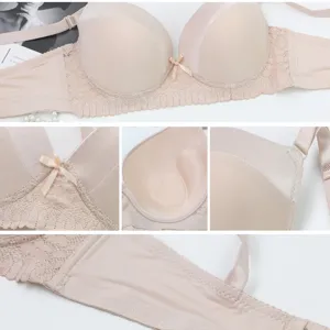Plus size seamless lace push up bra for women, sexy solid color underwear, comfortable daily wear.
