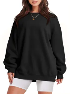 Γυναικείο μαύρο φούτερ oversize, casual μακρυμάνικο πουλόβερ τοπ για φθινόπωρο και χειμώνα.