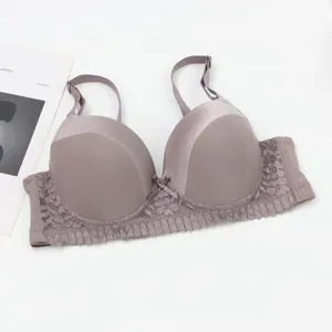 Women push-up bra seamless smooth cups lace side wings daily intimate underwear piece