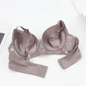 Detail view of the padded bra interior showing molded cups, lace sides, and hook closures.