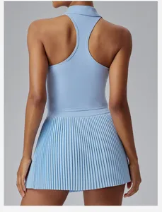 Light blue athletic tennis skirt set sleeveless polo top pleated activewear skort