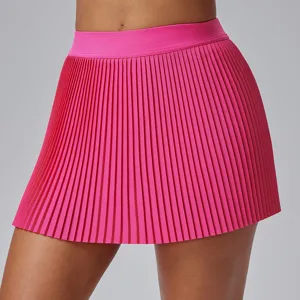 Pink pleated tennis skirt detail, quick dry athletic sports skort for women golf.