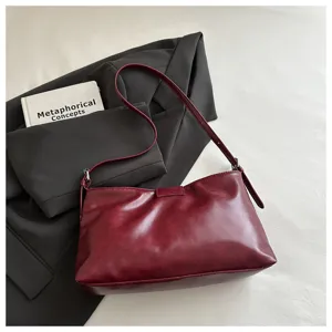 Borsa a spalla bordeaux vintage da donna, elegante borsa in ecopelle per lavoro e tempo libero.