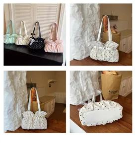 Borsa a tracolla plissettata a pois chic da donna, elegante borsa sottobraccio con fiocco.
