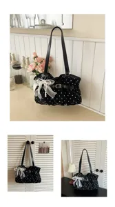 Borsa a spalla plissettata a pois stile coreano con elegante ciondolo fiocco di perle per donna.