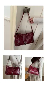 Borsa a tracolla rossa vintage da donna, borsa in pelle PU retro, elegante borsa da lavoro.