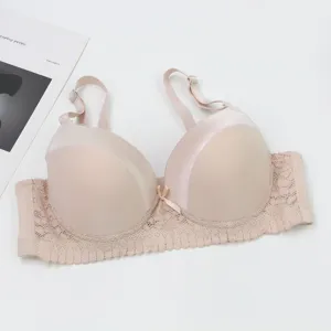 Plus size women push up smooth solid color sexy lace bra detail view showing exquisite design.