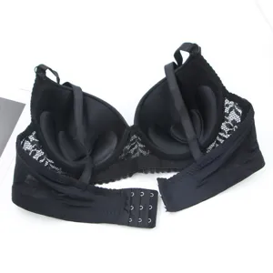 Black push-up lace bra with adjustable straps and hook-and-eye closure for women sexy lingerie
