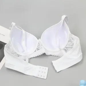 Detail view of the white lace push-up bra showcasing adjustable straps and soft inner cups.