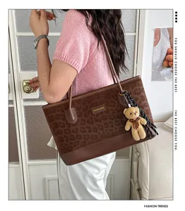 Donna moda stampa leopardata borsa shopper grande capacità borsa tracolla retro casual peluche