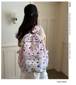 Zaino per studenti con stampa capybara in stile ins, grande borsa scolastica rosa per uso quotidiano.