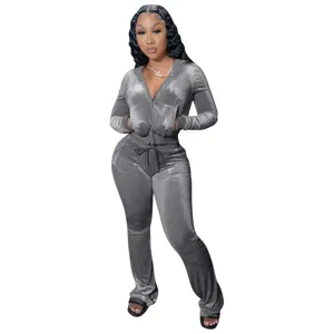 Femme mode couleurunie capuche velours cropped zip-up cardigan et pantalon long survêtement