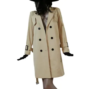 Donna cachi trench doppio petto moda casual manica lunga capispalla vista principale