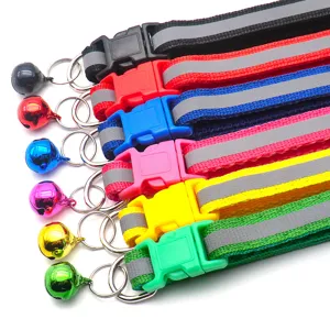 Colorful reflective pet collar with safety quick-release buckle and bell for dogs.