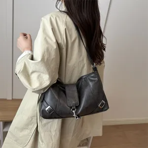 Borsa a tracolla vintage grigia scura da donna, elegante borsa retro casual per il lavoro.