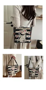 Ethnischer Stil Canvas bestickte Umhängetasche für Damen süße Katze Handtasche Freizeit Tasche