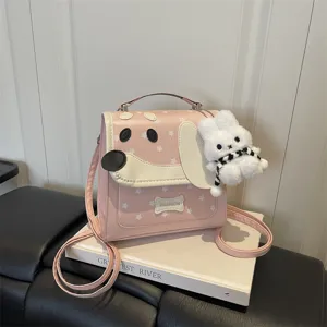 Cartoon Puppy Star Print PU Leather Backpack For Women Preppy Style Mini Handbag Versatile Shoulder Bag Girl School Bag
