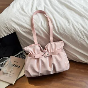 Borsa a spalla rosa con pois e ruches borsa a tracolla estetica casual elegante da donna