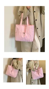Sac cabas en toile à pois roses, grand sac à main élégant pour le travail et les loisirs.