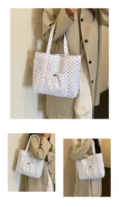 Sac cabas en toile à pois style japonais, grand sac à épaule décontracté pour femme.
