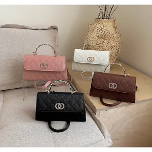 Chic quilted chain shoulder bag for women, elegant crossbody bag with top handle, four colors.